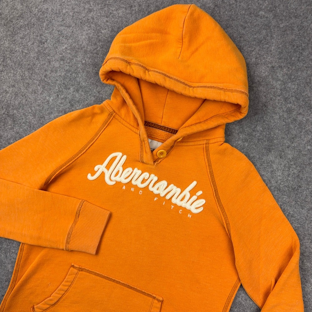 VTG Abercrombie Fitch Hoodie Women Large Orange Spellout Henley Pullover Y2K